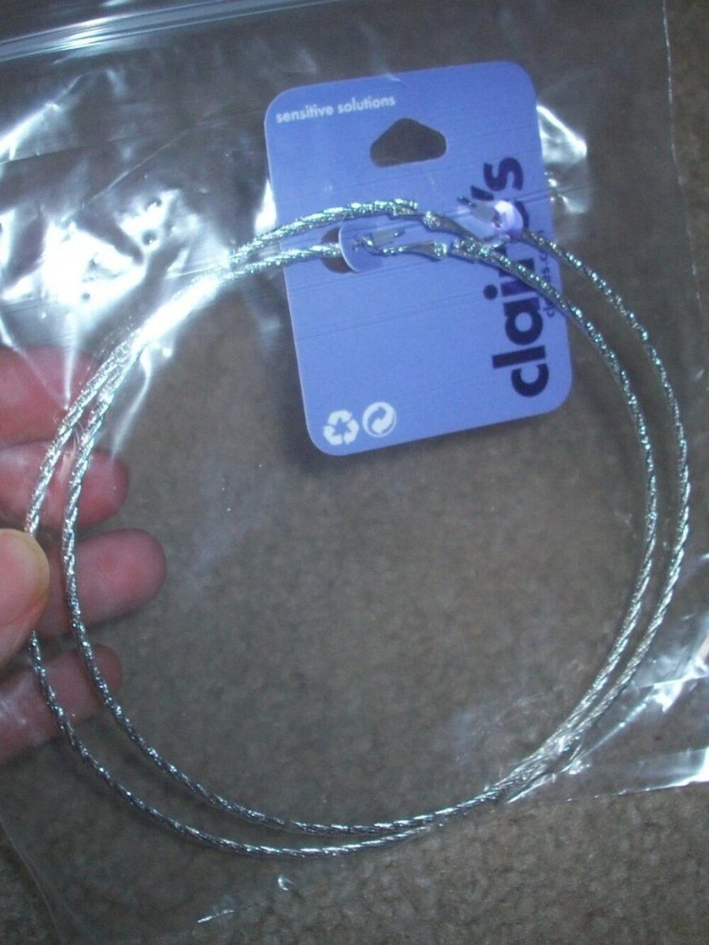 Large silver-tone rope-textured hoop earrings Claires 120mm Twisted NWT 4.5"